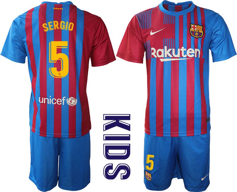 Youth 2021-2022 Club Barcelona home blue #5 Nike Soccer Jersey->barcelona jersey->Soccer Club Jersey